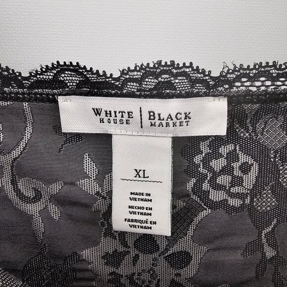 WHBM Tank Top XL Black Lace Silver Gray Floral Dressy Holiday Whimsigoth Grunge - Picture 3 of 11